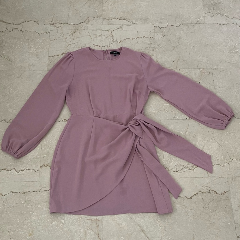 LULUS Long Sleeve Rose Pink Dress with Adjustable Knot Knee Length Dress